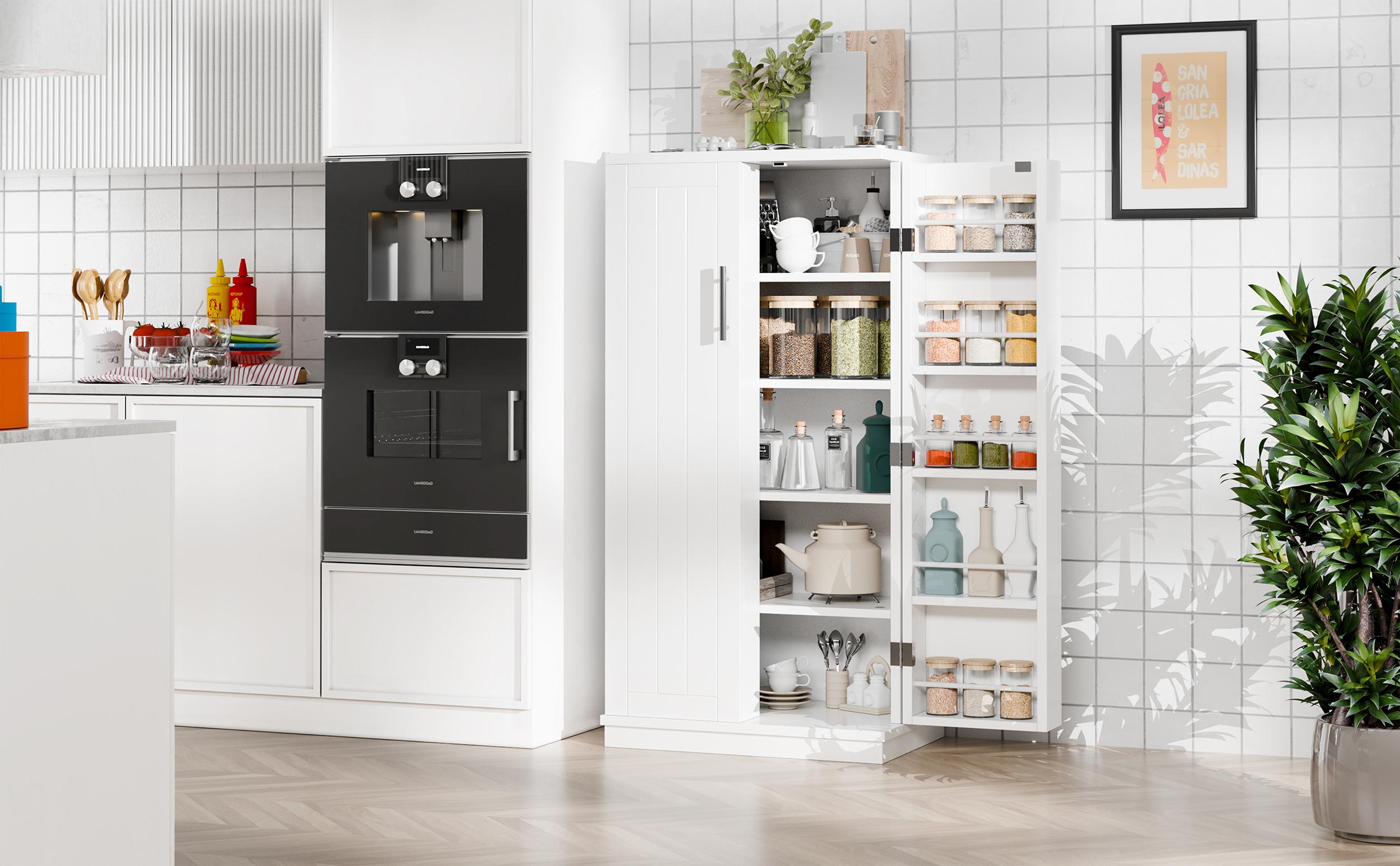 Walsunny Kitchen Pantry Storage Cabinet, 47" Pantry Cabinets with Doors and 5-Tier 12 Adjustable Shelves, Freestanding Pantry Cupboard for Kitchen, Dining Room, Living Room Adjustable beverage Shelves for Living Room and Dinning Room, Sideway Organizer Walsunny Kitchen Pantry Storage Cabinet, 47" Pantry Cabinets with Doors and 5-Tier 12 Adjustable Shelves, Freestanding Pantry Cupboard for Kitchen, Dining Room, Living Room Adjustable beverage Shelves for Living Room and Dinning Room, Sideway Organizer