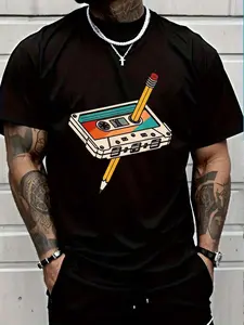 100% Cotton 80s 90s Retro Cassette Tape 1980s 1990s Music Vintage Outfit T-Shirt Round Neck Short Sleeve T-Shirt Women's Men's Graphic Tee Women's Men Graphic Tee