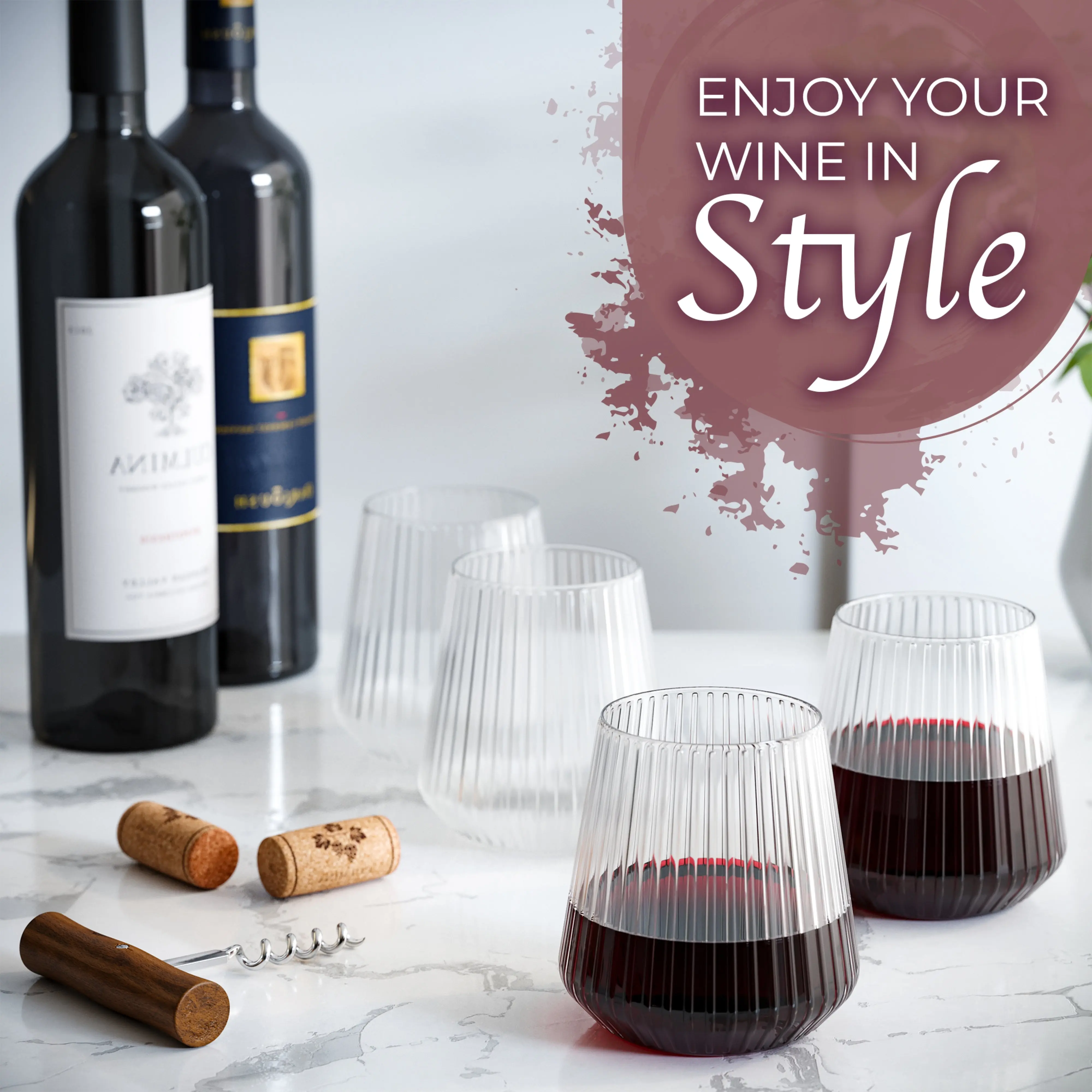 12 Oz. Stemless Ridged Wine Tumbler 24 Count | Clear - TikTok Shop