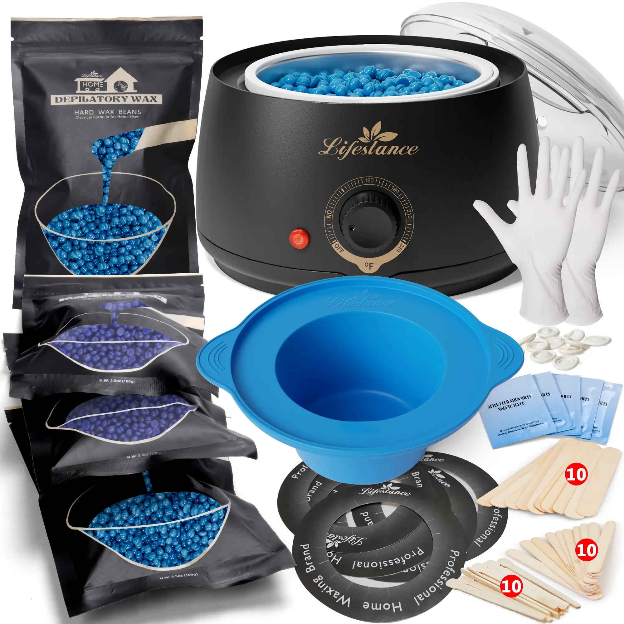 Lifestance Advanced Hair Removal Kit - L1 Hair Removal Wax Warmer - Wax Starter Kit with 59 items - Full Body Hard Wax Kit - Legs - Face - Eyebrows - Bikini - At Home Hair Removal