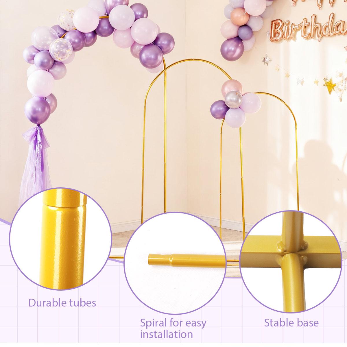 3-Pack Golden Arch Kits, Adjustable & Portable Background Stand for Party Wedding Garden Balloon Decor Flowers Arches (6FT+6.6FT+7.2FT）