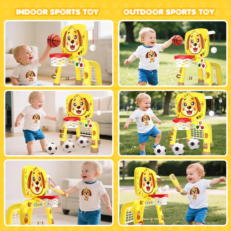 DADAPALS 3-in-1 Toys for 1 2 3 Years Old Boys Girls, Baby,Toddler Basketball Hoop & Soccer Goal & Baseball Sport Activity Center，Interactive Musical Sports Toys,  Valentine’s Day Gifts for Her