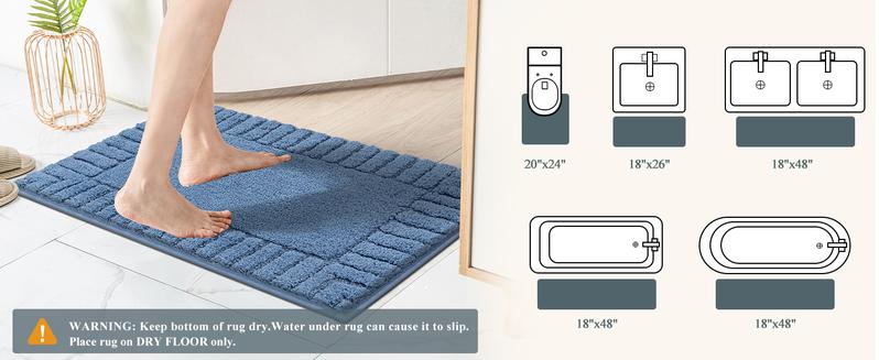 [FebruaryStockUp] HEBE Bathroom Rugs Sets 3 Piece Bathroom Shower Rugs with U-Shaped Contour Toilet Mat Absorbent Microfiber Plush Bath Mats Non Slip Bath Rugs Machine Washable Shaggy Bath Mat Set