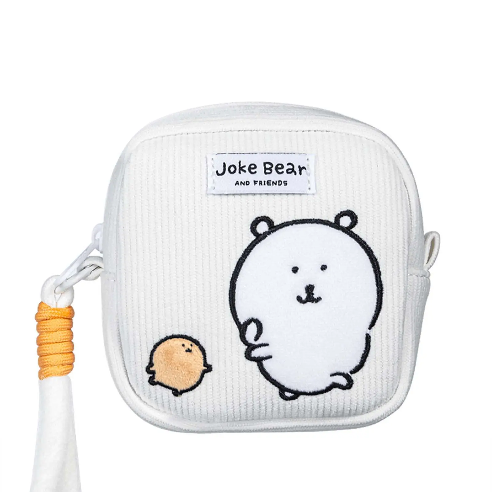 MINISO Cute Corduroy Zipper Mini Pouch - Cartoon Bear Small Coin Purse with Wrist Strap, Portable Storage for Earbuds, Cards, Lipstick, Girls' Functional Gift Bag