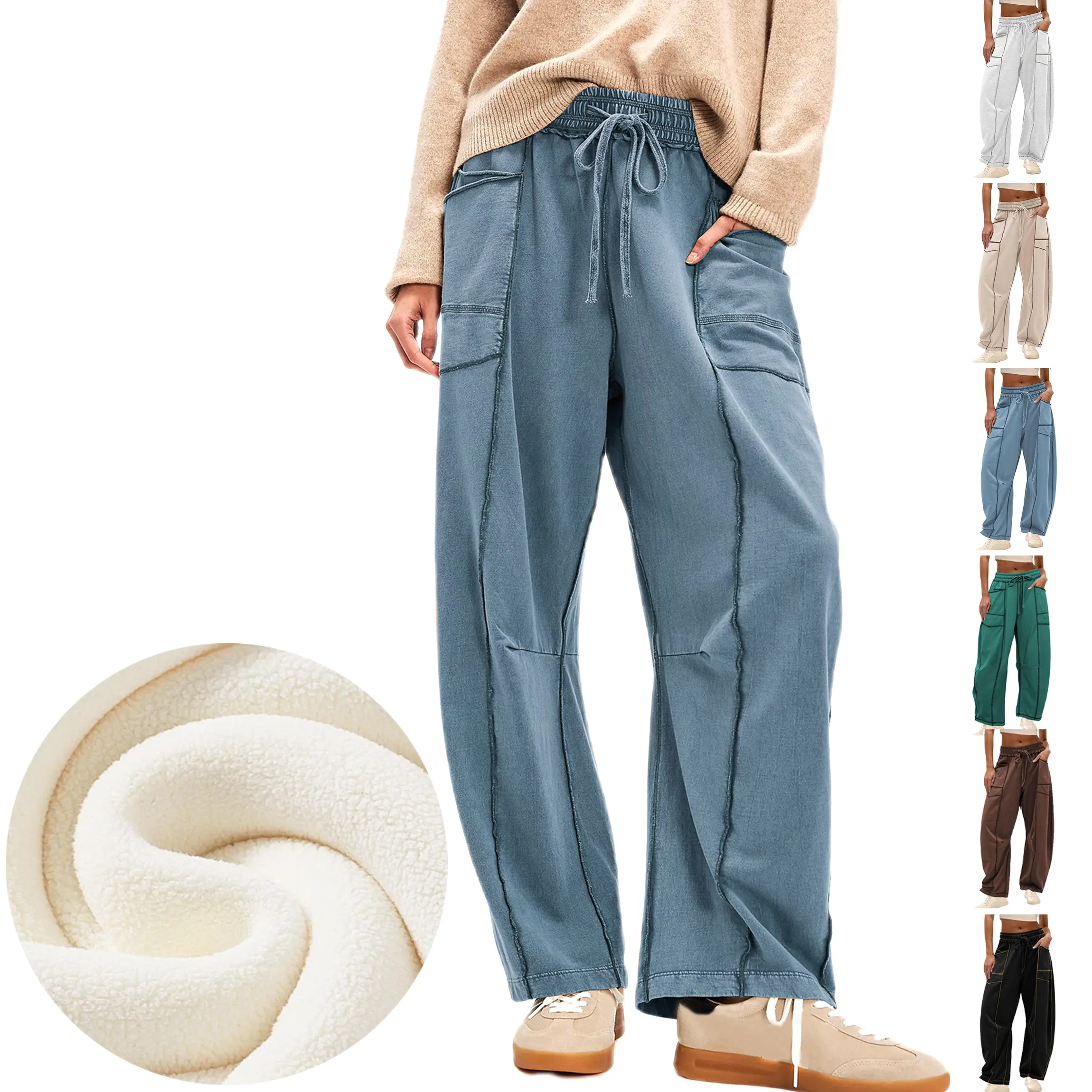 Buenoble Women’s Winter Sherpa Fleece Lined Barrel Sweatpants Fashion High Waisted Joggers Pants Athletic Clothes with Pockets