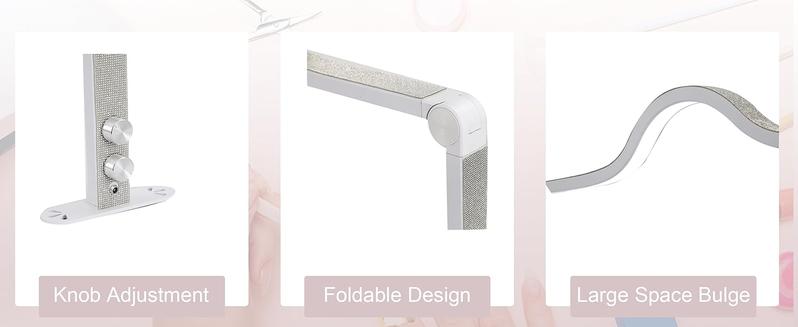 Upgraded Knob type Nail Tech Lamp for Desk, 34 in Foldable Large Nail Light with Phone Holder, 2 Modes 3000K-6000K LED Manicure Lamp, Half Moon Light for Lash Eyelash Extension, Tattoo, Eyebrows