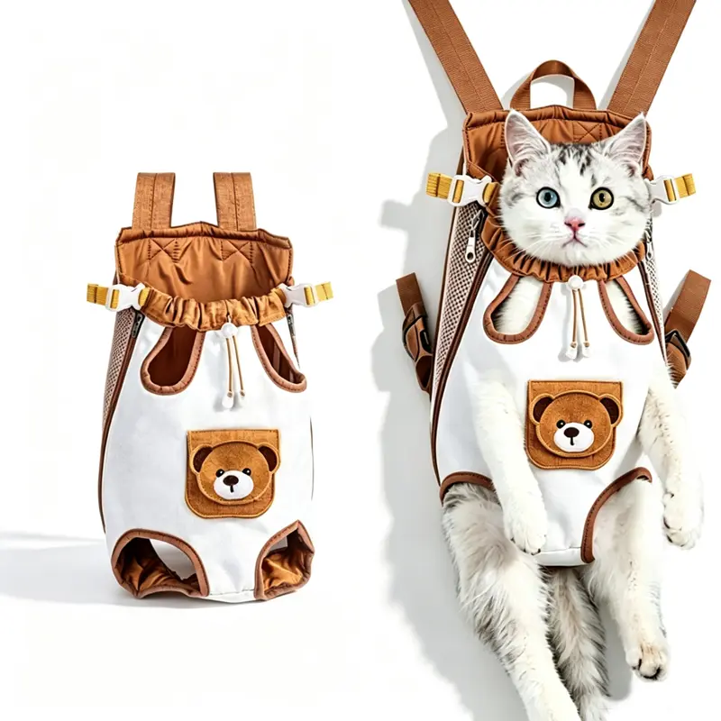 Double-Strap Mesh Fabric Pet Carrier Backpack, Chest Bag - Portable, Breathable, Durable, Lightweight for Dogs, Cats Outdoor Travel, Camping Essentials