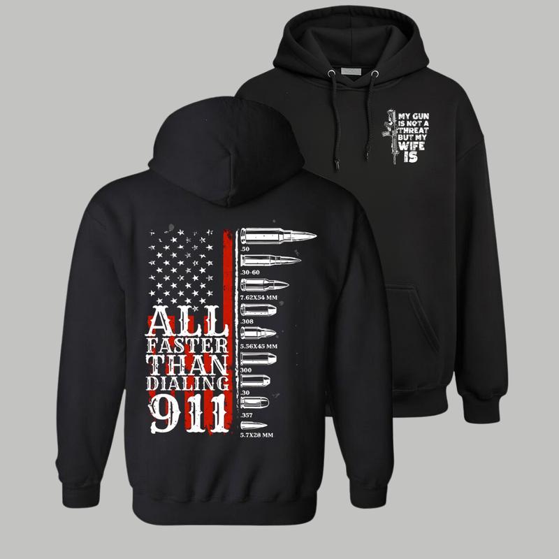 LEM “All Faster Than Dialing 911” Hoodie – Ammo Flag Graphic Pullover | Bold Shooting Club Style