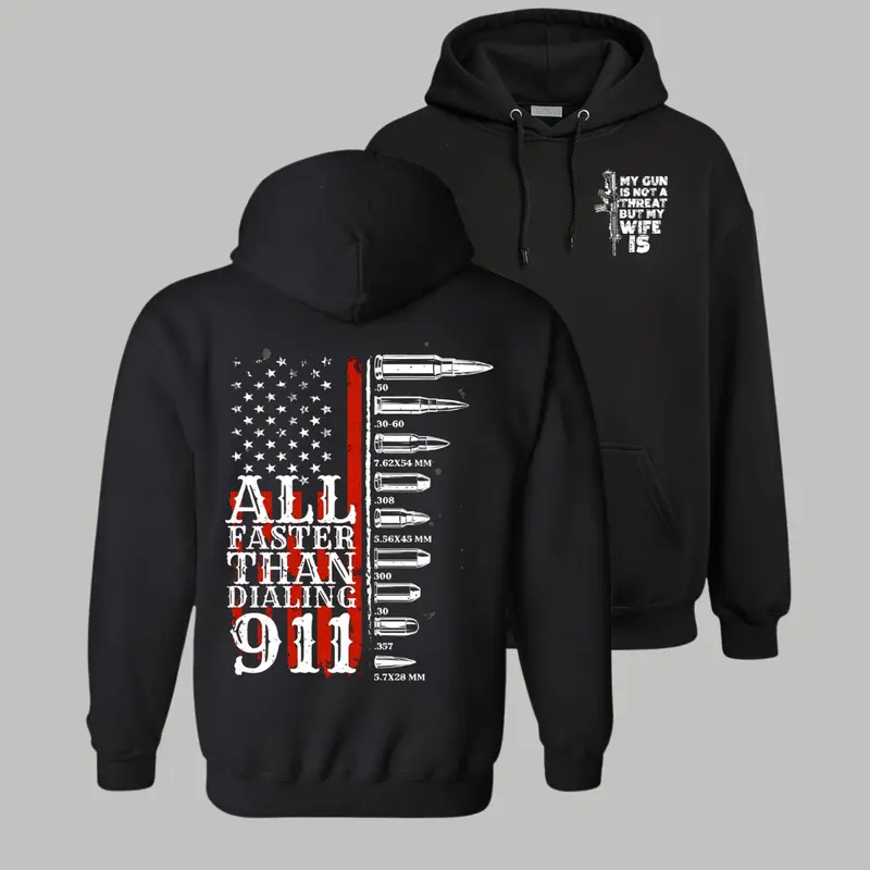 LEM “All Faster Than Dialing 911” Hoodie – Ammo Flag Graphic Pullover | Bold Shooting Club Style