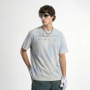 Inflation 100% Cotton Linen Spray-Painted Print T-Shirt Streetwear Brand Colorblock Lettering Short Sleeve