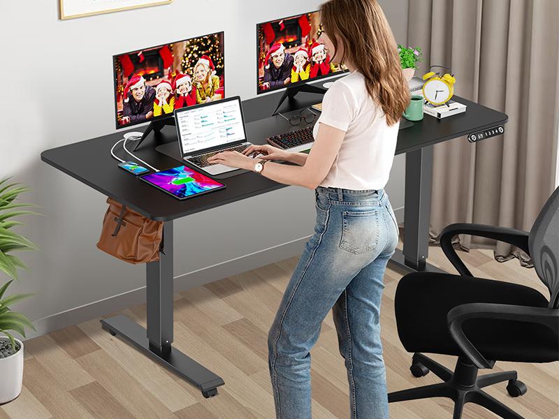 71"W x 27"D Extra-Wide Mobile Standing Desk - Electric Sit-stand Desk with One-Touch Height Adjustable, Movable Home Office Computer Desk Featuring 3-Preset Memory Heights, USB Ports, Headphone Hook, Cable Management, Height Range 28-46 Inches