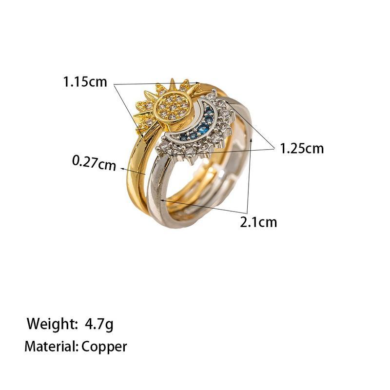 Sun & Moon Rhinestone Design Ring, New Style Fashion Jewelry for Party, Daily Clothing Decor, Trendy All-match Perfect Holiday Gifts for Family, Wife, and Friend, Elegant Rhinestone Ring