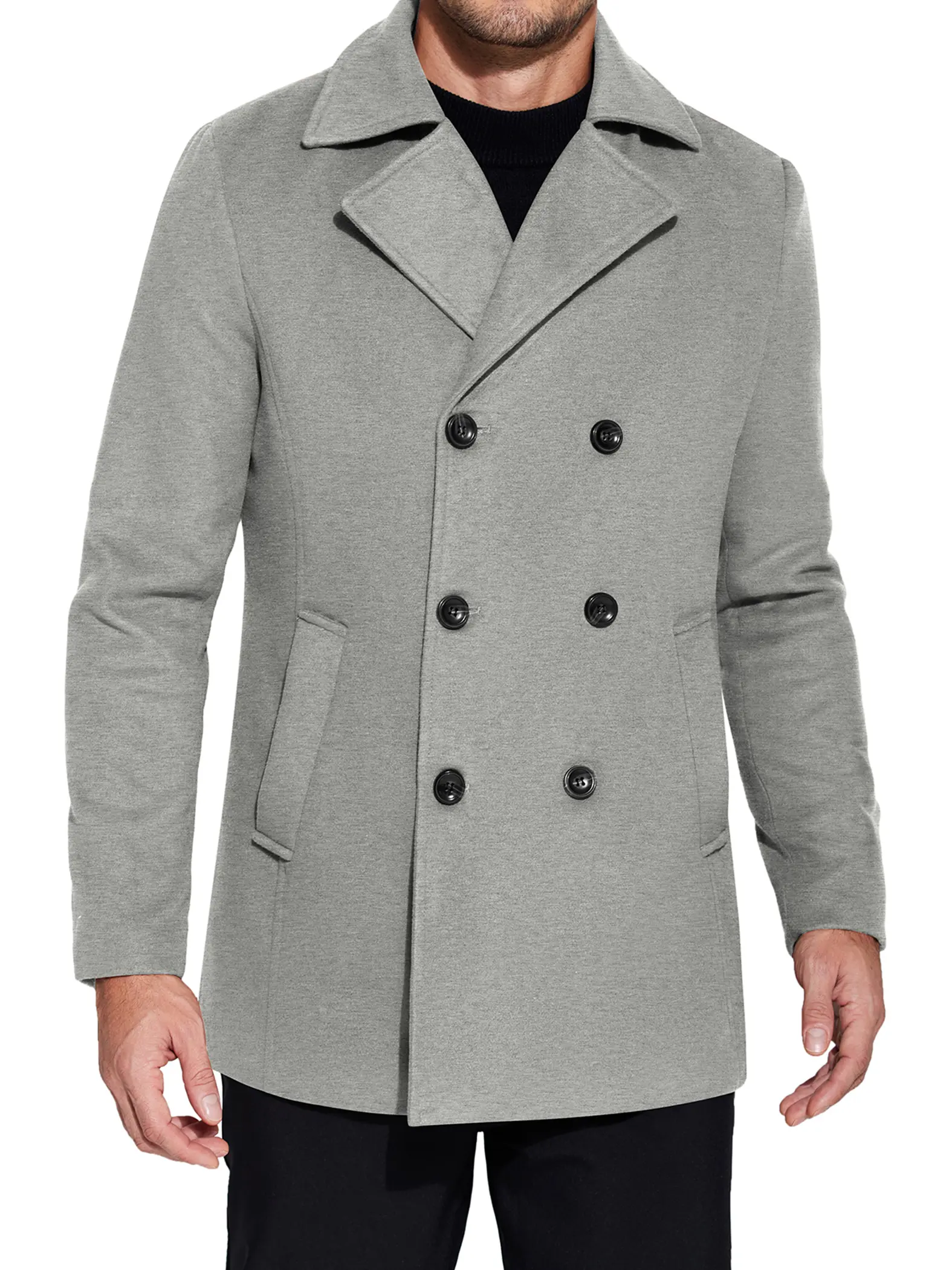 COOFANDY Fall Outfits Thin Men's Coats Double Breasted Pea Coat Winter Overcoat Short Trench Coat Notched Collar Gift Ideas