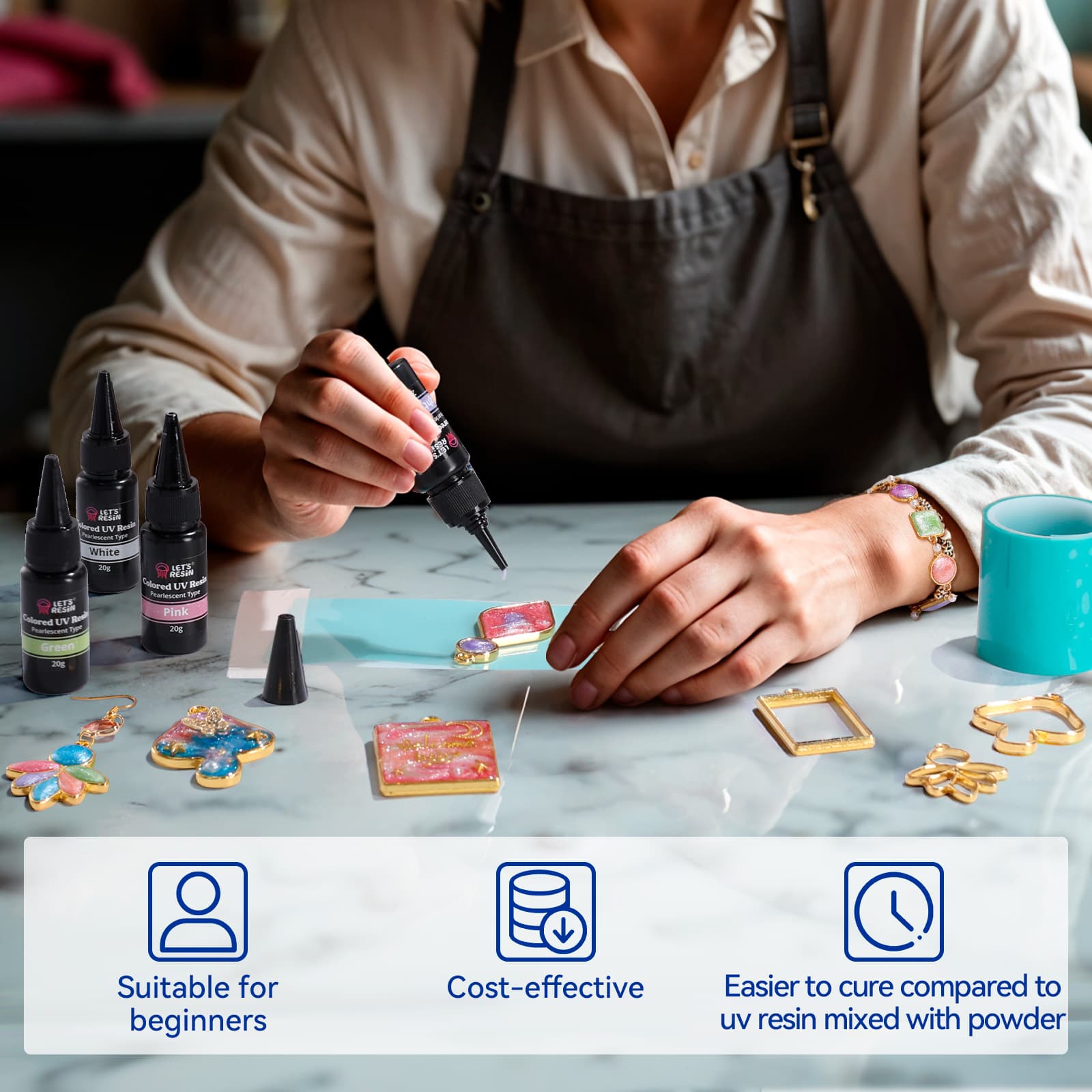 Pearlescent UV Resin, 10 Colors Colored UV Resin, Low Odor & Minimal Bubbles for Resin Casting and Coating, Jewelry Making, Decoration(20g Each) - LET'S RESIN Pearlescent UV Resin, 10 Colors Colored UV Resin, Low Odor & Minimal Bubbles for Resin Casting and Coating, Jewelry Making, Decoration(20g Each) - LET'S RESIN