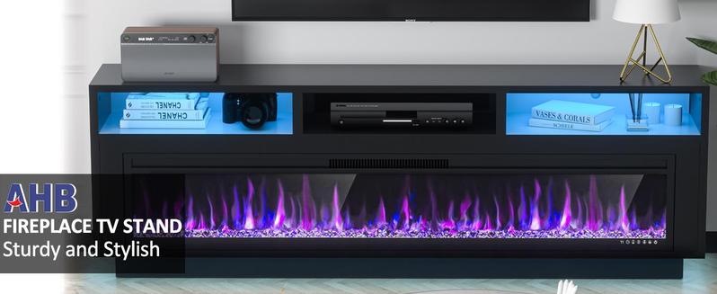 【2 Packages Shipping】Dragosum 58" Fireplace TV Stand, LED Light Entertainment Center,  TV Console for The Living Room, Storage Cabinet, Media Console Table, Suitable for TVs Up to 65" with 52" Electric Fireplace