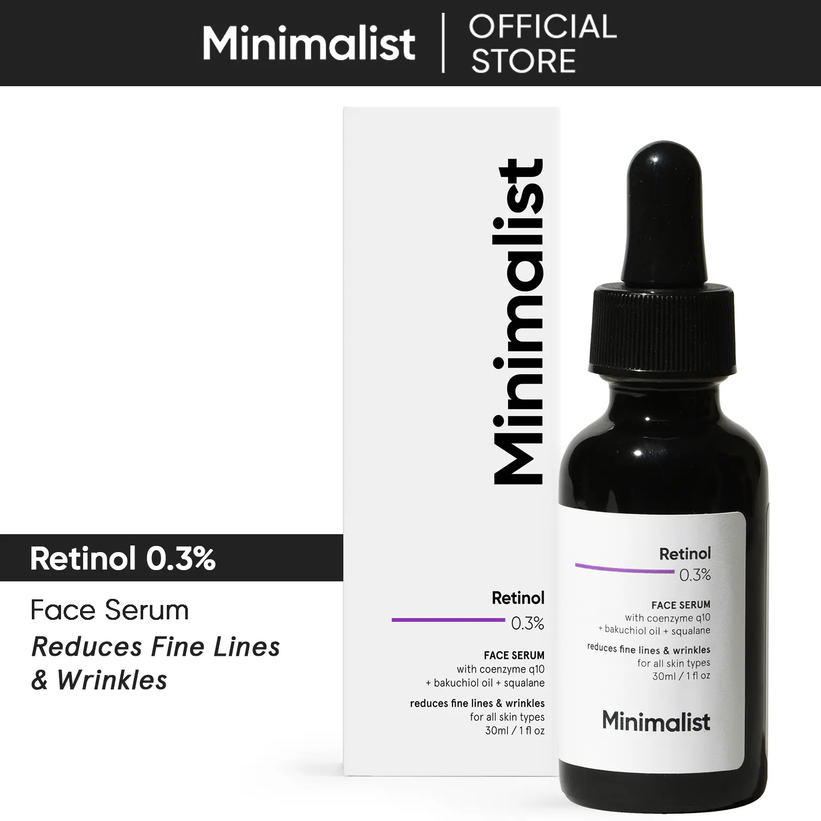 Minimalist 0.3% Retinol Anti Aging Face Serum For Beginners | Reduces Fine Lines & Wrinkles | For Women & Men | 1 Fl Oz/ 30ml