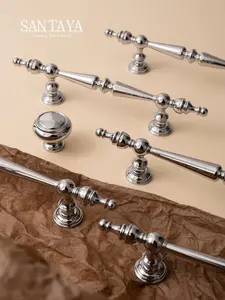 Santaya Solid Brass Chrome Kitchen Cabinet Pull Drawer Knob Bedroom Bright Silver Wardrobe Dresser Handle