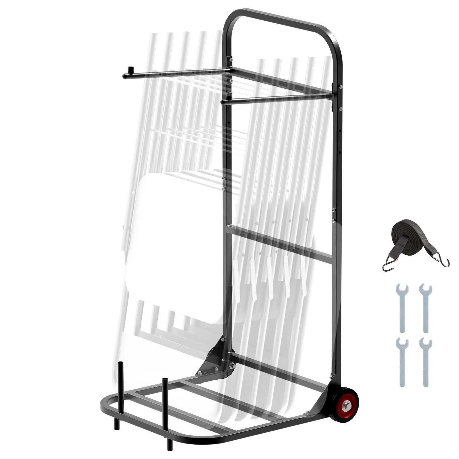 10-Chair Folding Chair Rack Cart – 100 LBS Push-Style Chair Dolly