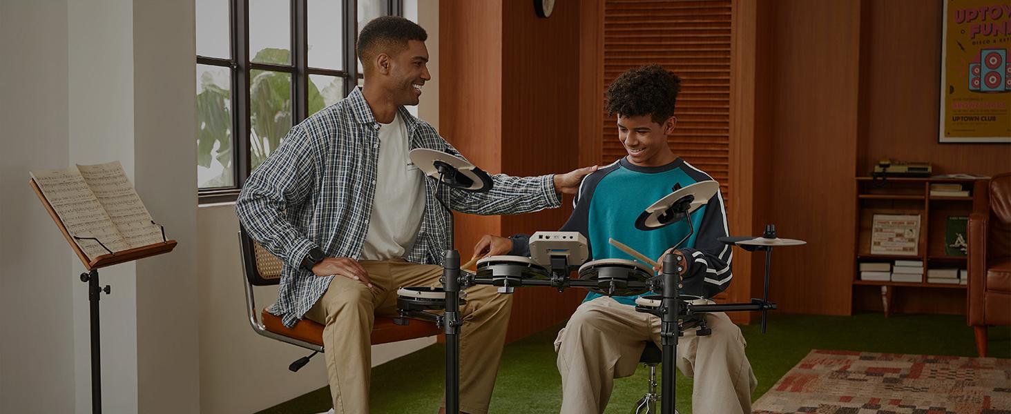 Donner DED-80 Electronic Drum Set, Electric Drum Set for Beginner with 4 Quiet Mesh Drum Pads, 2 Switch Pedal, 180+ Sounds, Throne, On-Ear Headphones, Sticks, and Melodics Lessons Included Black