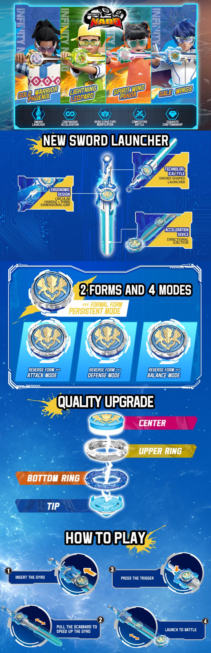 ALPHA GROUP Infinity Nado Battling Toys Metal Anime Design Iron Durable Battle Set for Kids Ages 5-12 with Sword Launcher & Gyro Top Beyblade Action