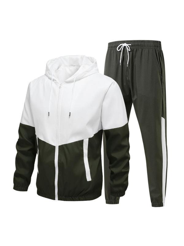 KZZ Men's Colorblock Drawstring Zip Up Hoodie & Joggers Set French Terry Material Long Sleeve Hooded Jacket & Trousers for Fall Winter Casual Athletic Tracksuit