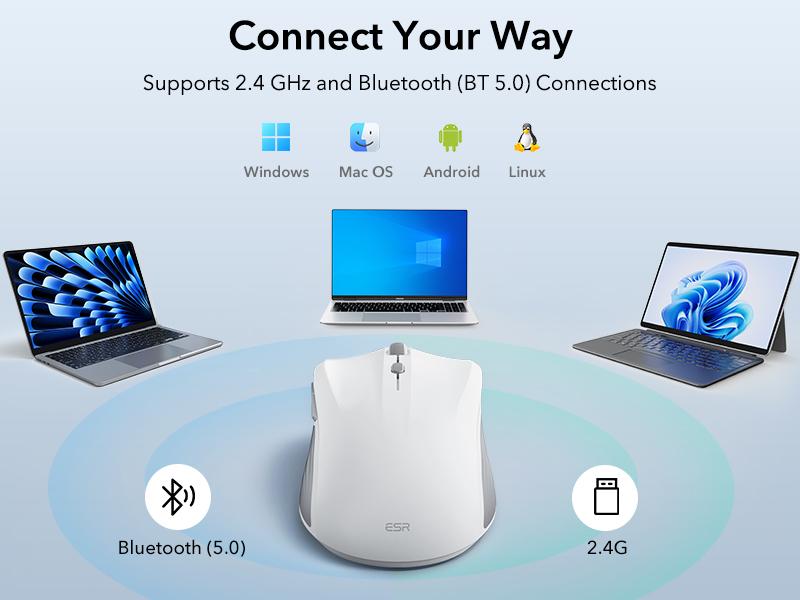 ESR MagMouse Wireless Bluetooth Mouse with Magnetic Base & Built-in Charging Cable - Lightweight, Rechargeable, Ergonomic Design, 6 DPI Levels, Silent Clicks, 2.4 GHz & Bluetooth 5.0 Dual Modes ESR MagMouse Wireless Bluetooth Mouse with Magnetic Base & Built-in Charging Cable - Lightweight, Rechargeable, Ergonomic Design, 6 DPI Levels, Silent Clicks, 2.4 GHz & Bluetooth 5.0 Dual Modes