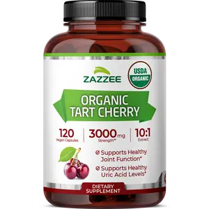 Zazzee USDA Organic Tart Cherry 10:1 Extract, 200 Vegan Capsules, 6+ Month Supply, Montmorency Cherry for Joint & Uric Acid Support, Muscle Recovery & Sleep Support, Antioxidant, Certified Kosher, Non-GMO, Made in USA, High Potency Uric Acid Cleanse