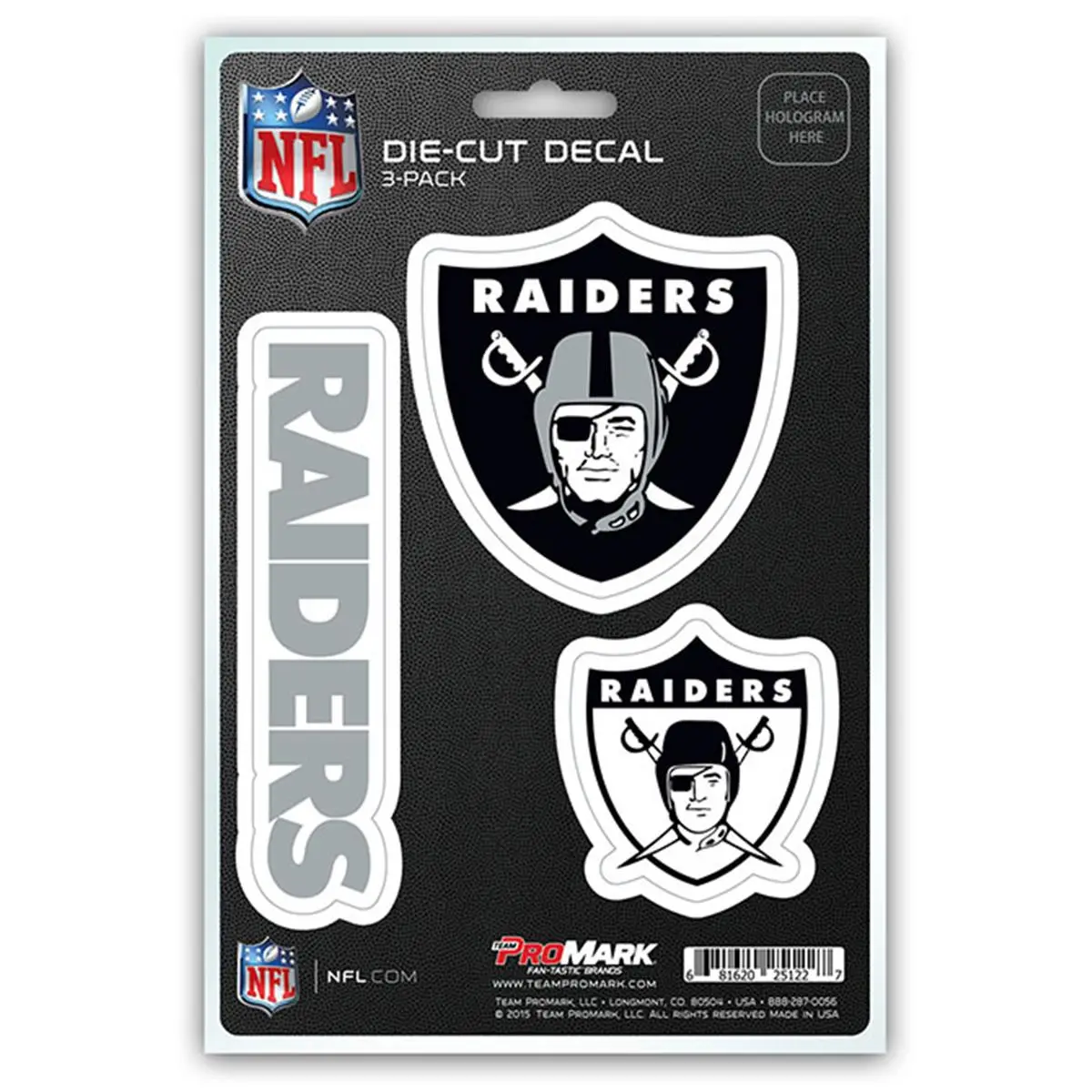 Pro Mark DST3NF22 Oakland Raiders Team Logos Invisible Die-Cut Premium Vinyl Adhesive Decals - Made in the USA, Pack of 3