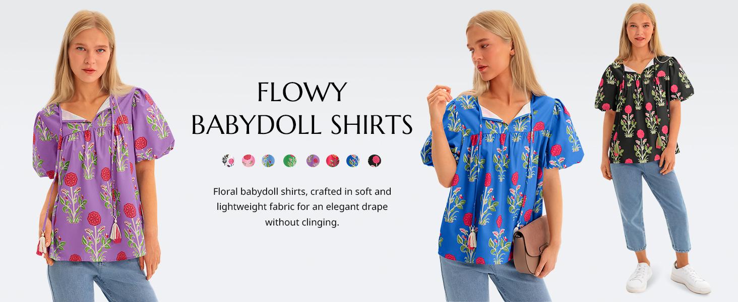 Cicy Bell Womens Boho Floral Blouses Short Puff Sleeve V Neck Babydoll Shirts Flowy Tie Front Tops Cicy Bell Womens Boho Floral Blouses Short Puff Sleeve V Neck Babydoll Shirts Flowy Tie Front Tops