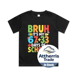 Bruh Its My 67 33 Days of School Funny Boys Kids 100th Day Cotton T-shirt, Graphic Print Round Neck Short Sleeve Casual Tee for Boys Girls