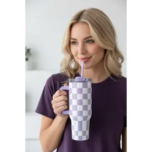 Purple Checkered Stainless Steel Tumbler Purple Checkered Stainless Steel Tumbler