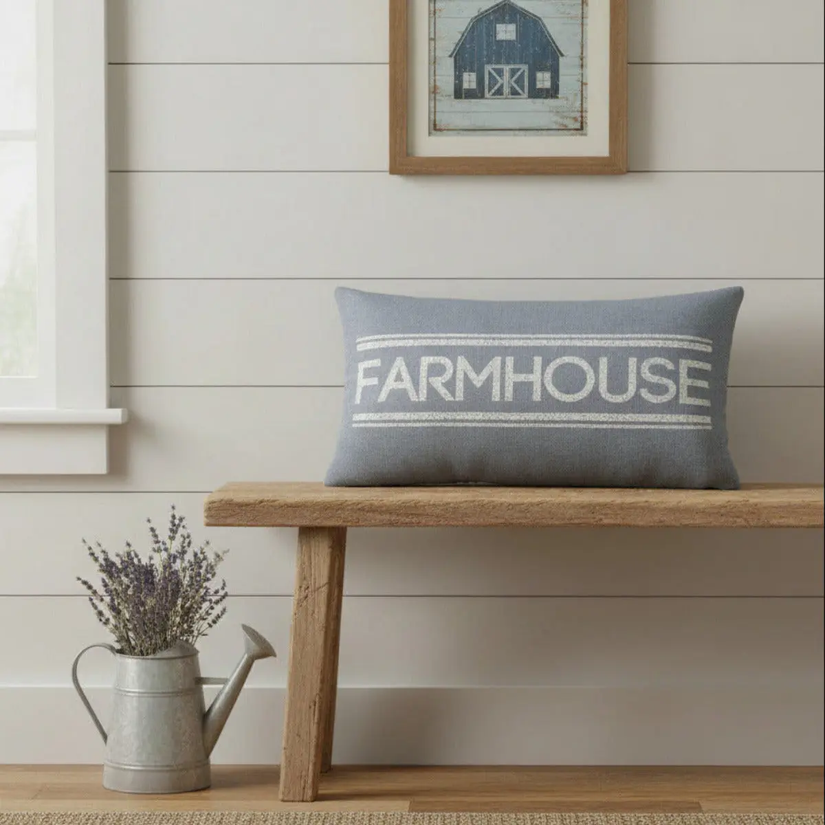 Farmstead Blue Farmhouse Pillow - Farmhouse Decor Accent, Machine-Wash Soft Furnishing Pillow