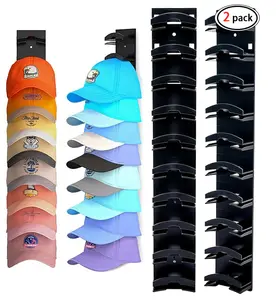 Hat Organizer for Baseball Caps 2Pack, Hat Rack for Wall with Strong Adhesive Hold up to 20 Hats, Hat Hanger Holder Display for Door Closet, Cap Organizer Storage Multilayer Two Mounting Option Wall-Mounted Multi-Hat Organizer (Black) Dual