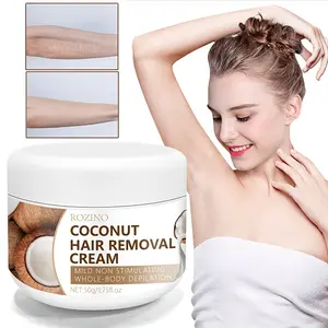 Rozino Coconut Hair Removal Cream 50g Mild Non-Stimulating Whole-Body Depilation for Smooth Skin with Natural Extract
