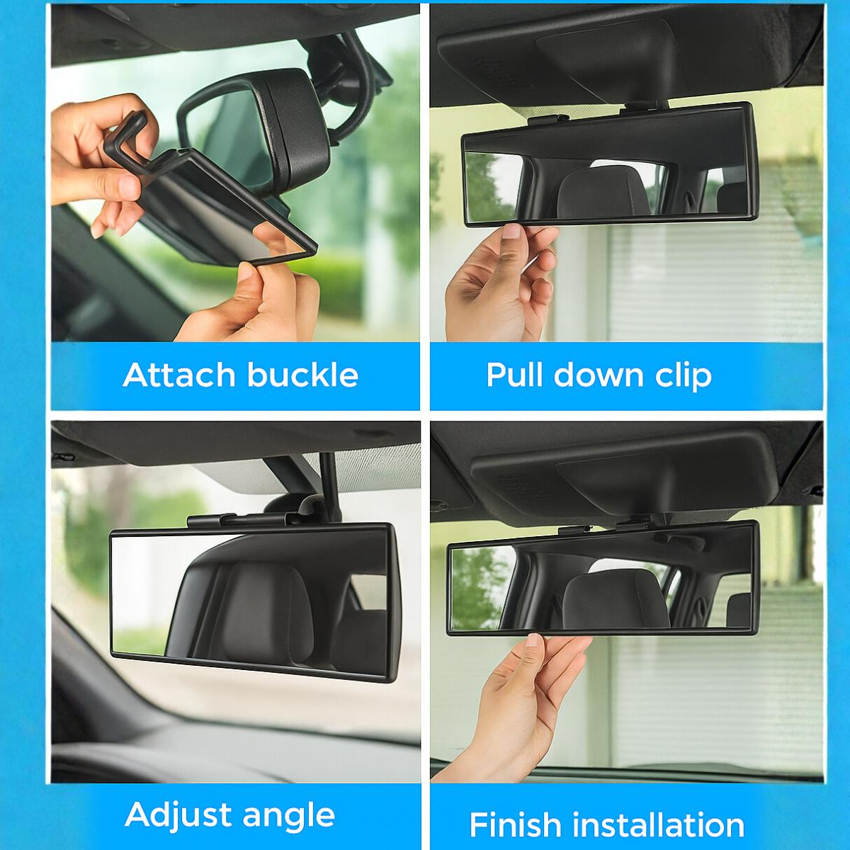 12.6-Inch Clip-On Rearview Mirror Wide-Angle Convex Anti-Glare Reduces Blind Spots Universal Fit for Cars SUVs & Trucks Enhanced Vision Safety