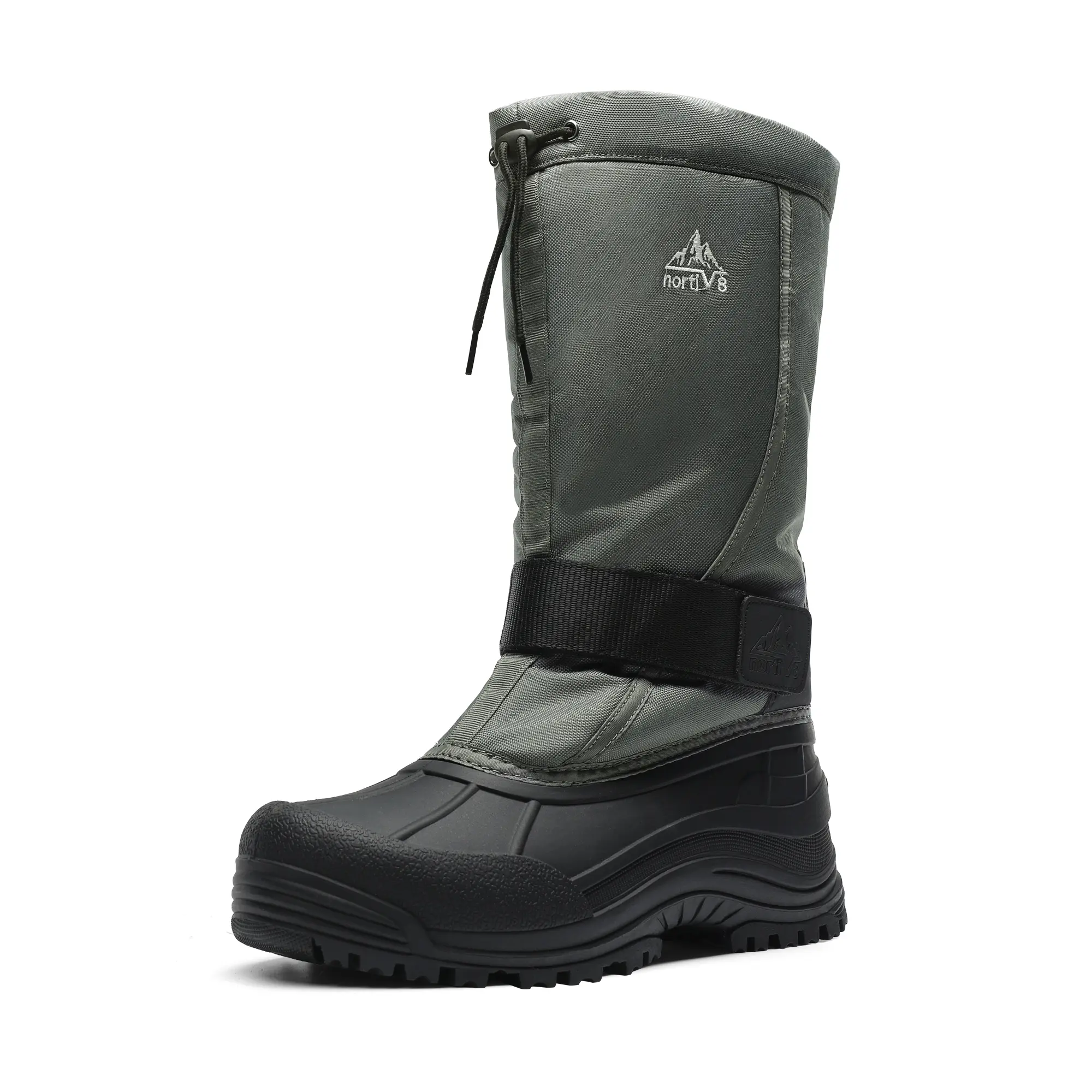 NORTIV 8 Men's Mid-Calf Snow Boots, Waterproof Insulated Leather Active Shoe for Skiing with Faux Fur Lining & Hook Loop Closure
