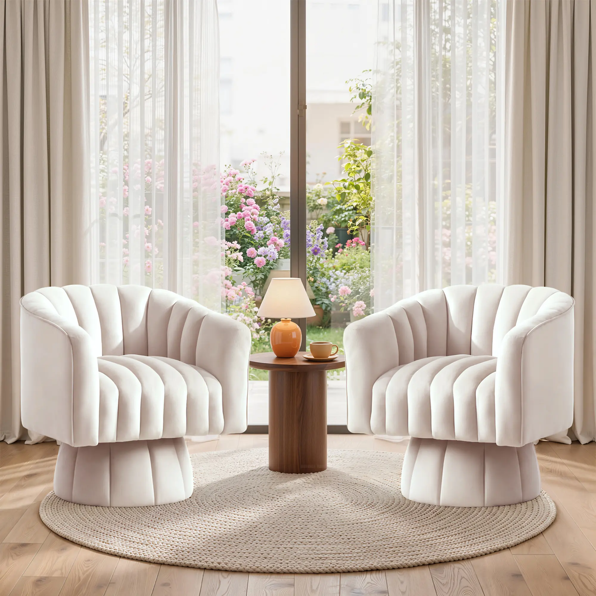 Korser Velvet Upholstered Accent Chair - 360-Degree Silent Swivel, Modern Round Arm, Upholstered Curves, Requires Assembly, for Living Room, Chair for Bedroom