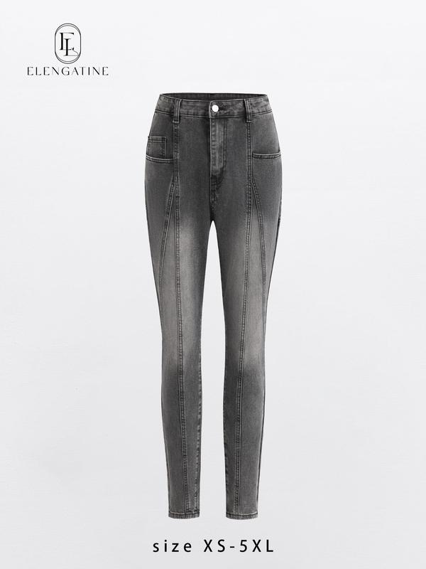 Elengatine Mid Rise Stretch Skinny Jeans - Medium Wash Women's Vintage Light Wash with Contrast Stitch Fit Bottom Fashionable All Seasons Below the Ankle Jeans for Trendy Streetwear and Daily Wear Pants Trouser