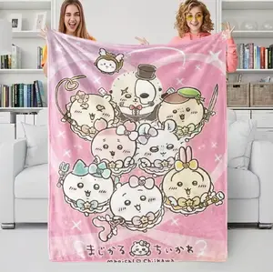 Chiikawa Printed Blanket Soft Fluffy Flannel Throw Blanket Home Leisure Warm Blanket for Sofa Office Camping Travel Child Gift