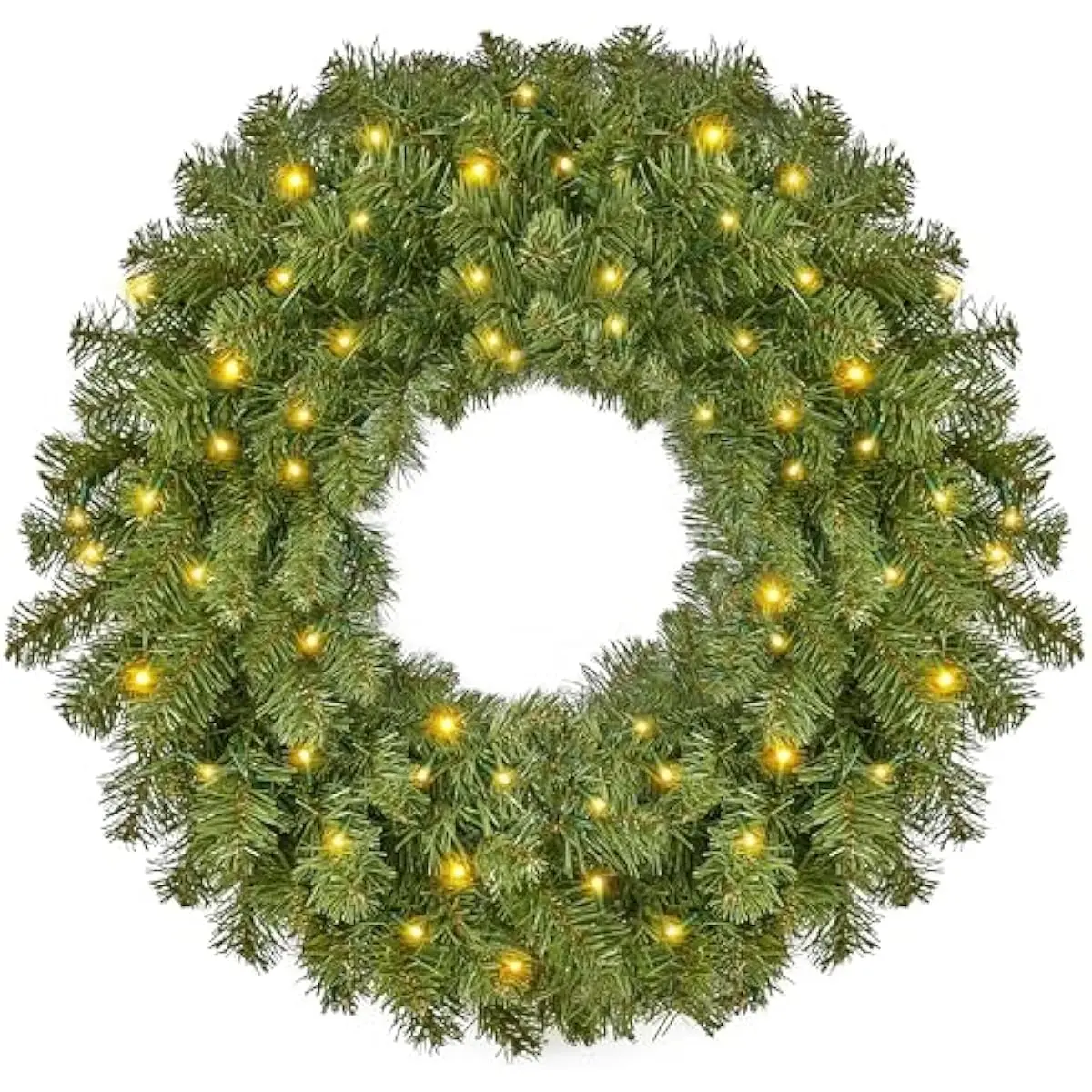 24'' Pre-Lit Christmas Wreath with Warm Lights, Large Lighted Christmas Wreaths for Front Door, Windows, Living Room, Xmas Indoor & Outdoor Holiday Decorations, Battery Operated