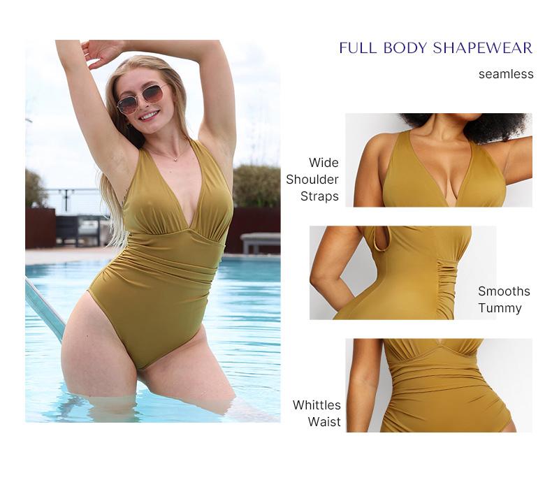 Shapellx Women's Smart Sculpt Front Ruched Swimsuit Tummy Tucking One Piece Slimming Bathing Suit Sculpting Snatched Waistline Swimwear