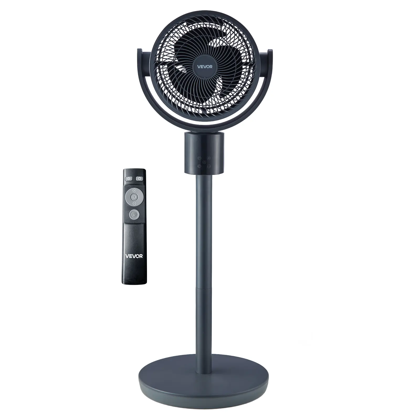 【summerfinds】VEVOR 7-Inch Multifunctional Cooling Pedestal Fan, Oscillating Standing Floor Fan with DC Motor, Remote Control, 12 Speeds, 3 Modes, 15H Timer, Adjustable Height, Quiet for Home, Bedroom (Blue Gray), Multifunctional Cooling Fan