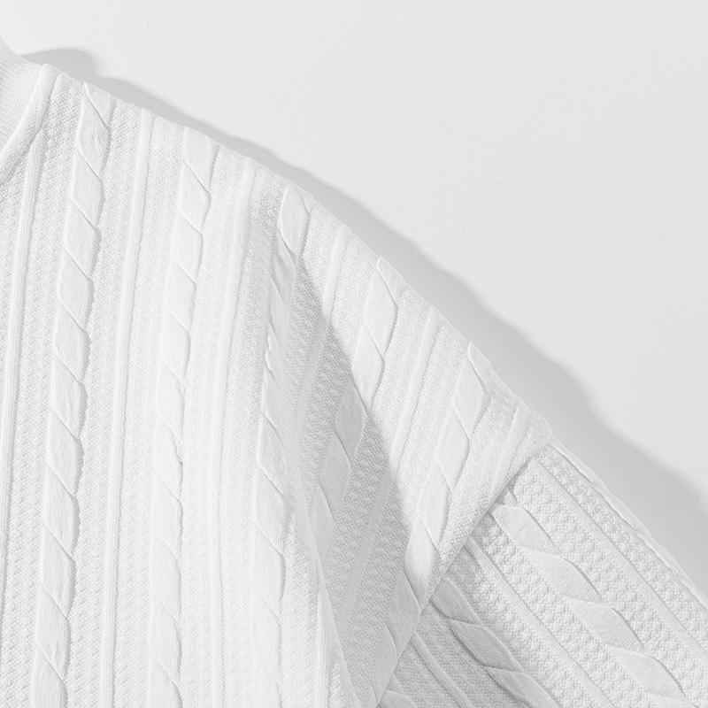 2026 Men's Jacquard Cable Knit Round Neck Sweatshirt, Solid Color Casual Loose Long Sleeve T-Shirt, Made from High-Quality Fabric, Comfortable Base Shirt, Suitable for Home Wear and Everyday Use, Plus Size Sports T-Shirt
