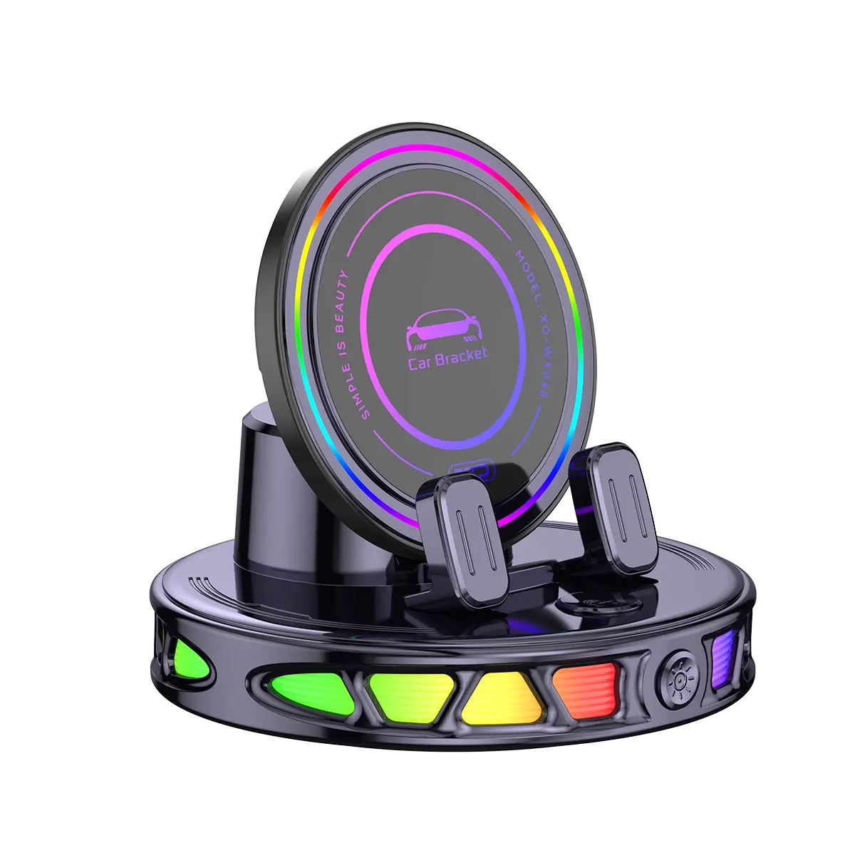 360° Rotating 15W Wireless Charging Car Phone Mount with RGB Ambient Light – Ultra-Stable Vacuum Suction & Auto-Lock Gravity Holder for Dashboard & Windshield, Fits iPhone & Android
