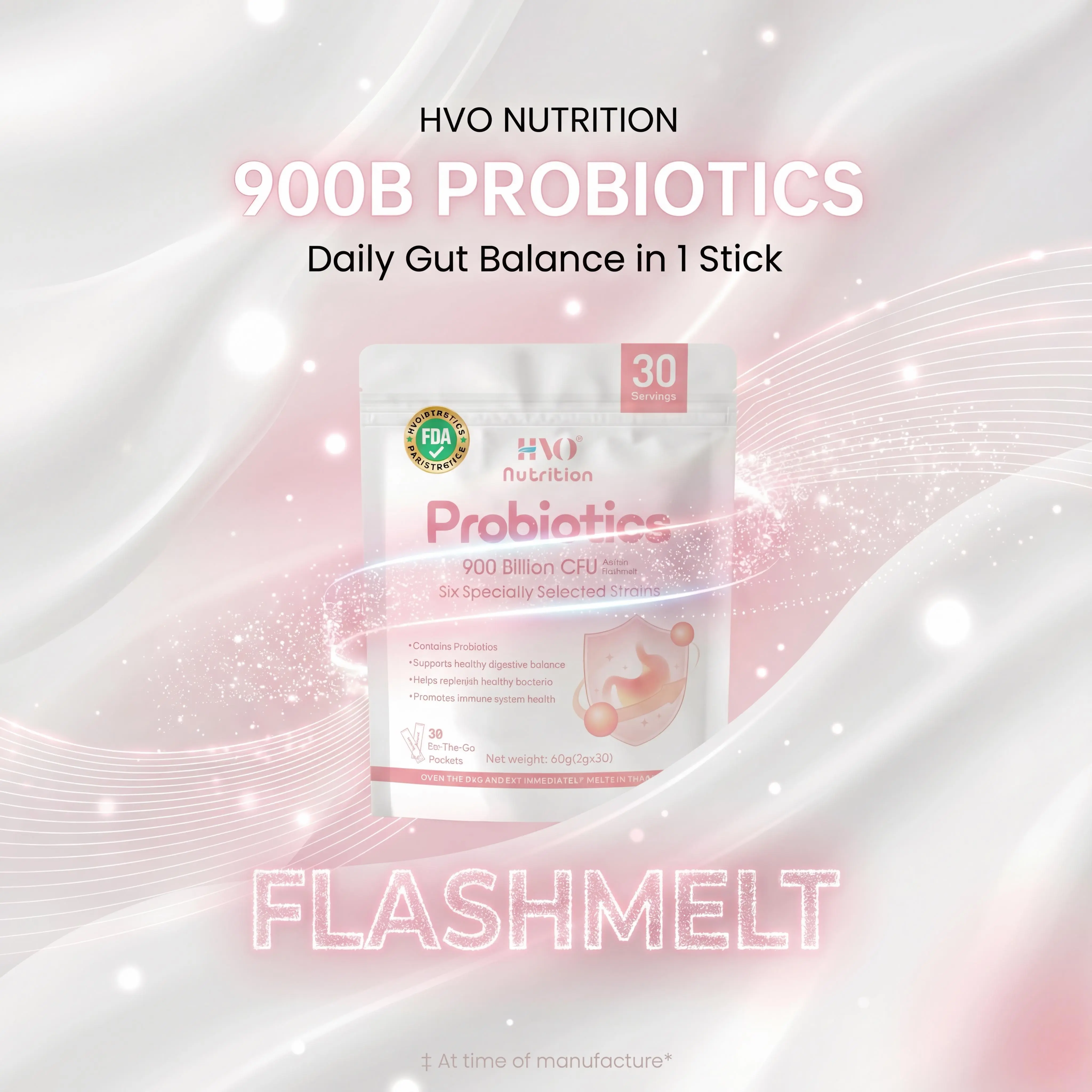 Probiotics Powder Sticks for Women & Adults, 30 Billion CFU Per Stick, 6 Selected Strains with Prebiotic Fiber, 30 Count Daily Digestive Balance Supplement, No Water Needed, Easy On-the-Go Gut Health Support