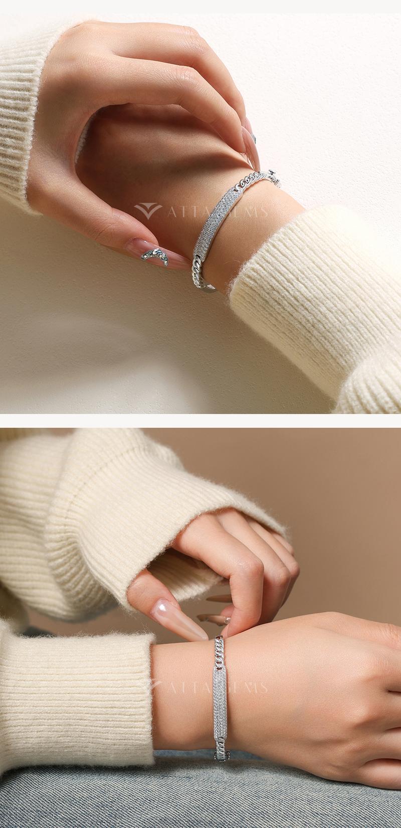 ATTAGEMS Special Design Fashion Bracelet Round Cut Lab-Created Moissanite Bracelet Hypoallergenic Everyday Daily Wear Engagement Exquisite Jewelry Holiday Gift B070