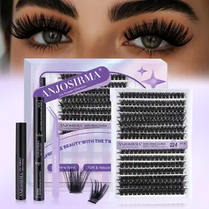 ANJOSIRMA Fluffy Lash Clusters Thick 100+120D Volume Eyelash Clusters 10-16mm Wispy Individual Lashes D Curly Cluster Eyelash Extensions 224pcs DIY Lash Extension for Beginners