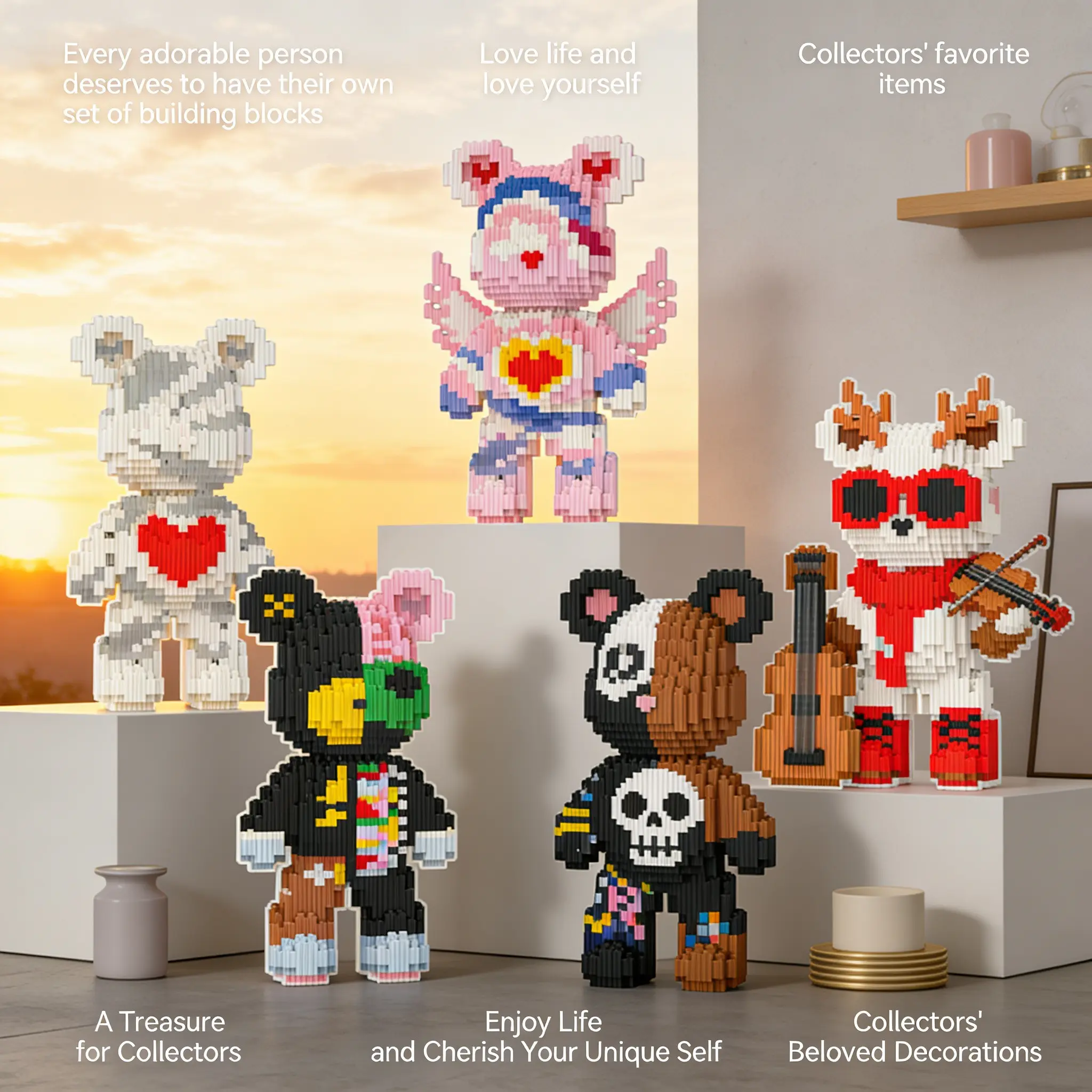 Multicolor Surprise Gift Bear 3D Animal Shape Puzzle Building Blocks Decoration, Home Office Bookshelf Decor, Party Living Room TV Stand Display, Colorful Blocks Puzzle