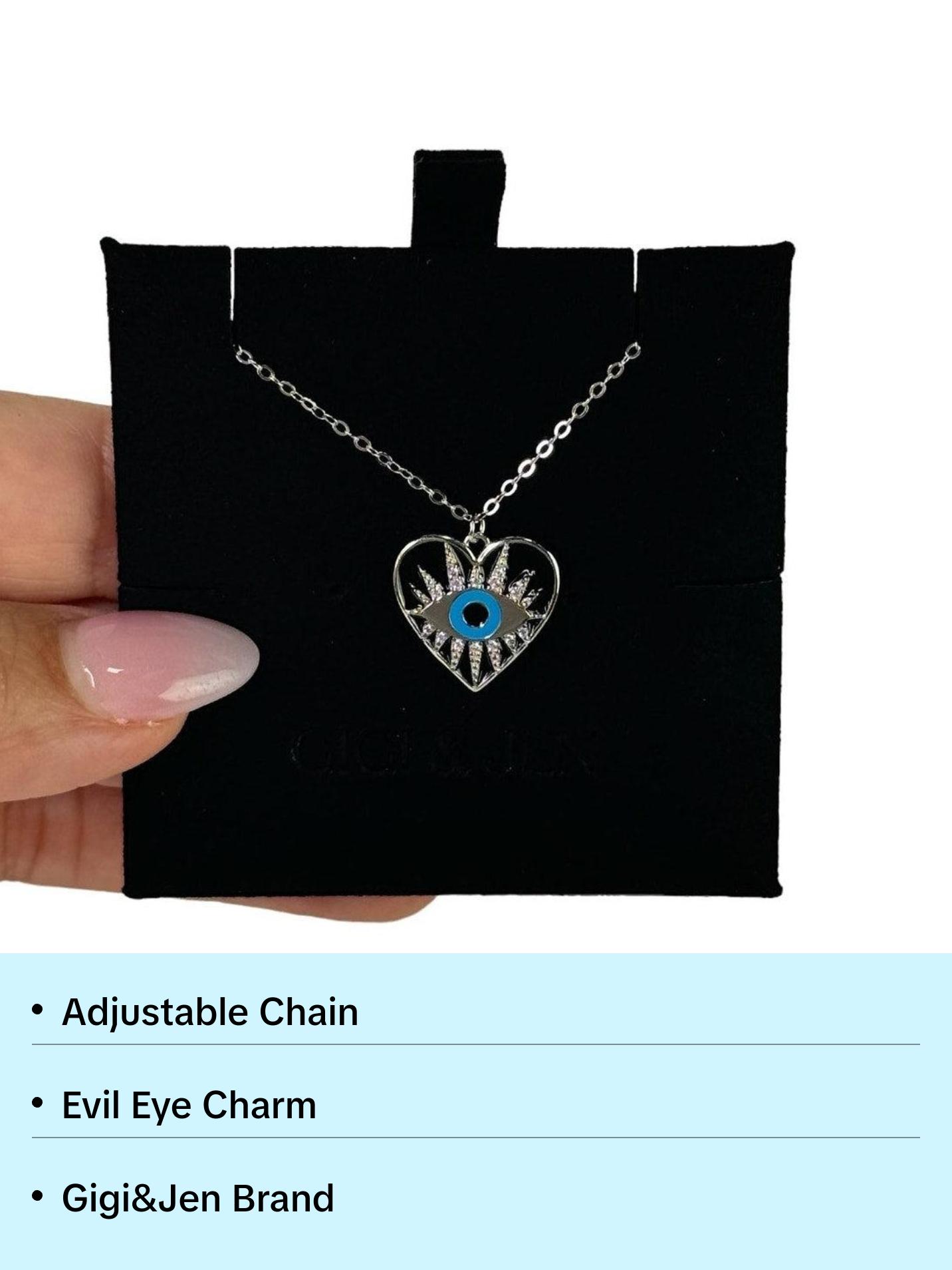 Heart Enamel Evil Eye Necklace - 925 Sterling Silver with Cubic Zirconia