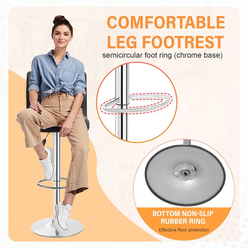 BestOffice Bar Stools Set of 2, Adjustable PU Leather Swivel Barstools, Modern Counter Stools with Back and Footrest, Counter Height Barstools for Bar, Kitchen and Dining Room